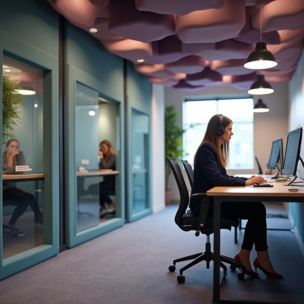 Workspace with acoustic panels and sound management
