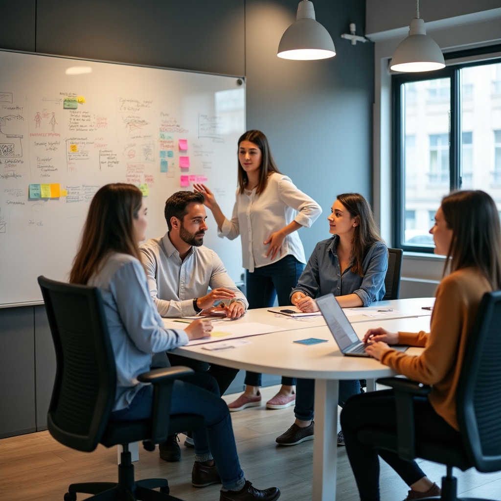 Collaborative workspace with flexible furniture arrangements