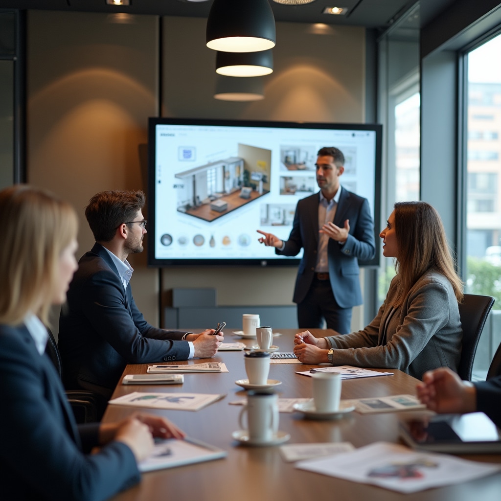 Consultation meeting discussing workspace design